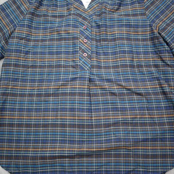 MLM Label Shirt Womens Multicolor Short Sleeve Vneck Button Plaid Blouse - Picture 12 of 16